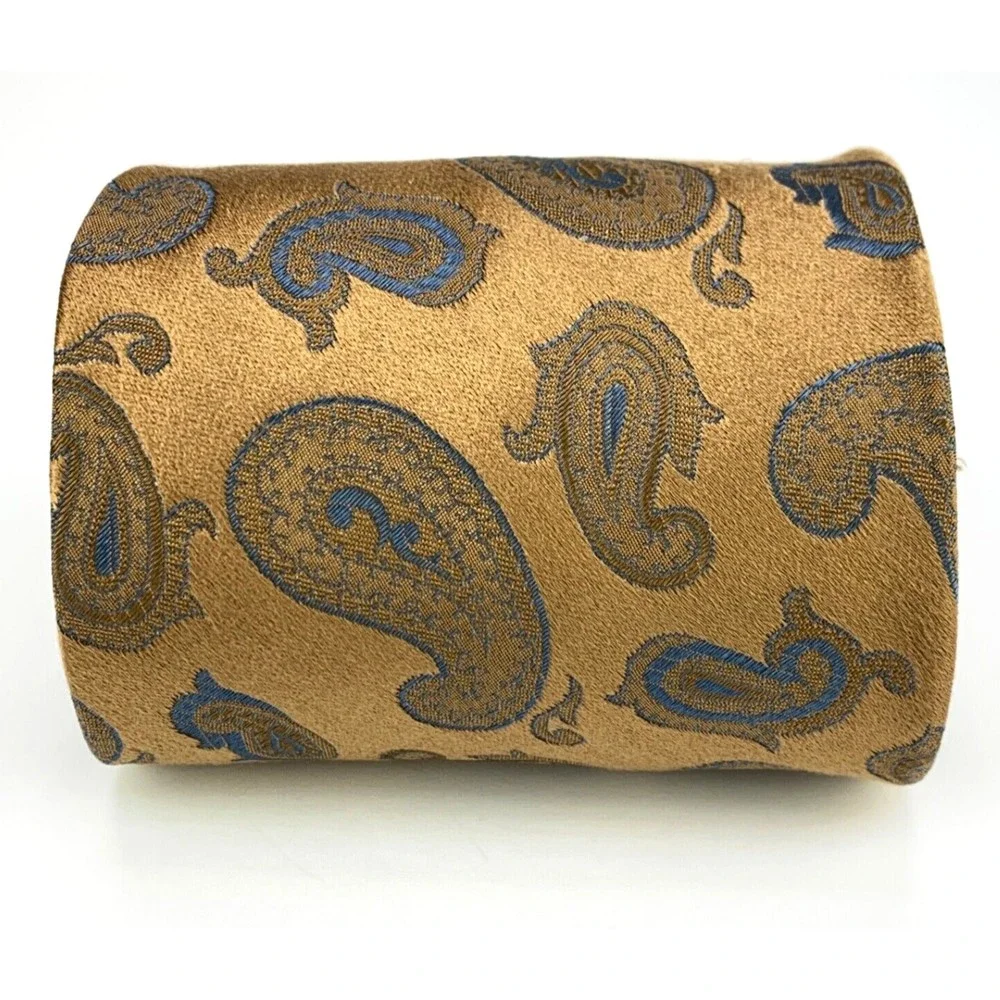 Altea Milano Light Copper Brown Blue Paisley 100% Silk Necktie Hand Made Italy